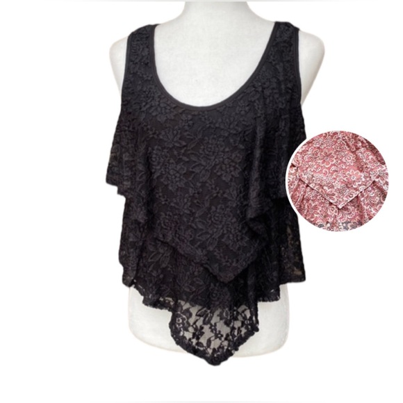 Minimi Pink Top‎ Women’s size Small Tiered Lace layered tank v-neck cami floral - Picture 1 of 8